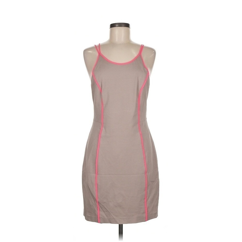 Trina Turk Taupe Neon Pink Trim Sleeveless Bodycon Tank Dress Size 8